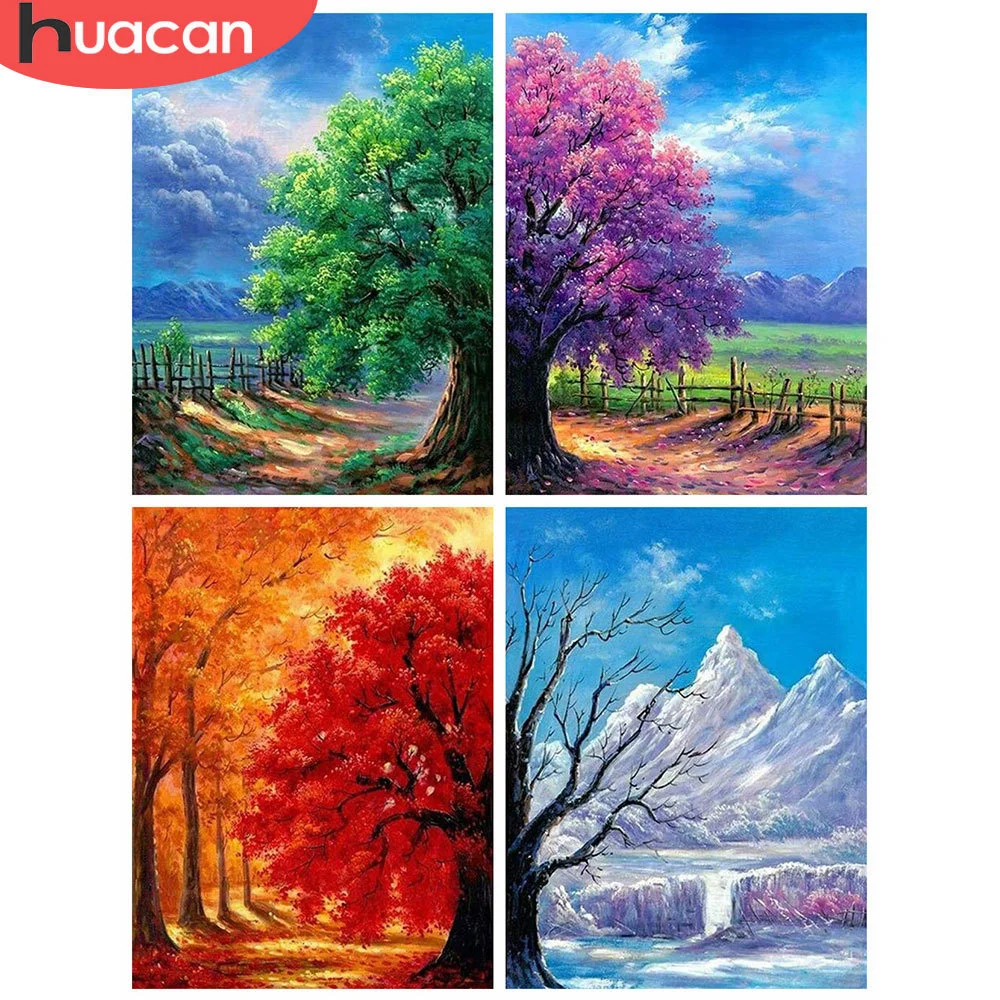 

HUACAN 5d Diamond Painting Season Landscape DIY Diamond Embroidery Tree Mosaic Rhinestones Pictures Home Decor Kits
