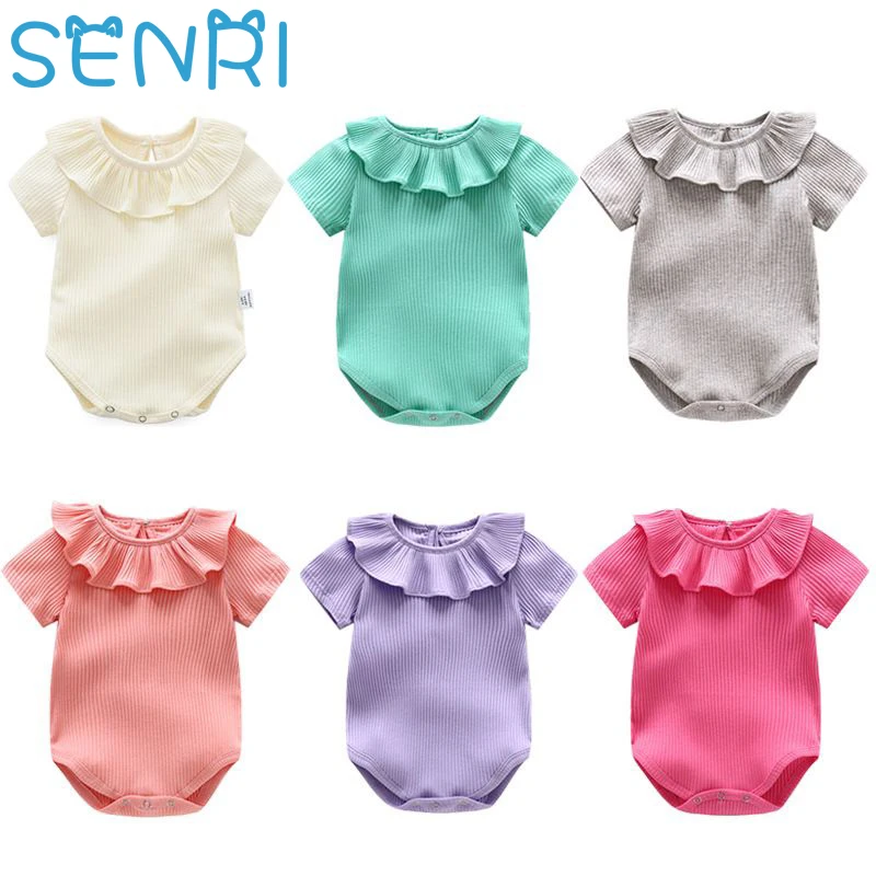 

Newborn Cotton Baby Girl Rompers 0-2Y Summer Candy Ruffles Triangle Jumpsuit New Born Infant Baby Solid Color Clothes Outfits