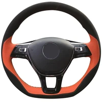 diy custom hand stitching black suede orange leather steering wheel cover for volkswagen golf 7 mk7 new polo jetta passat b8