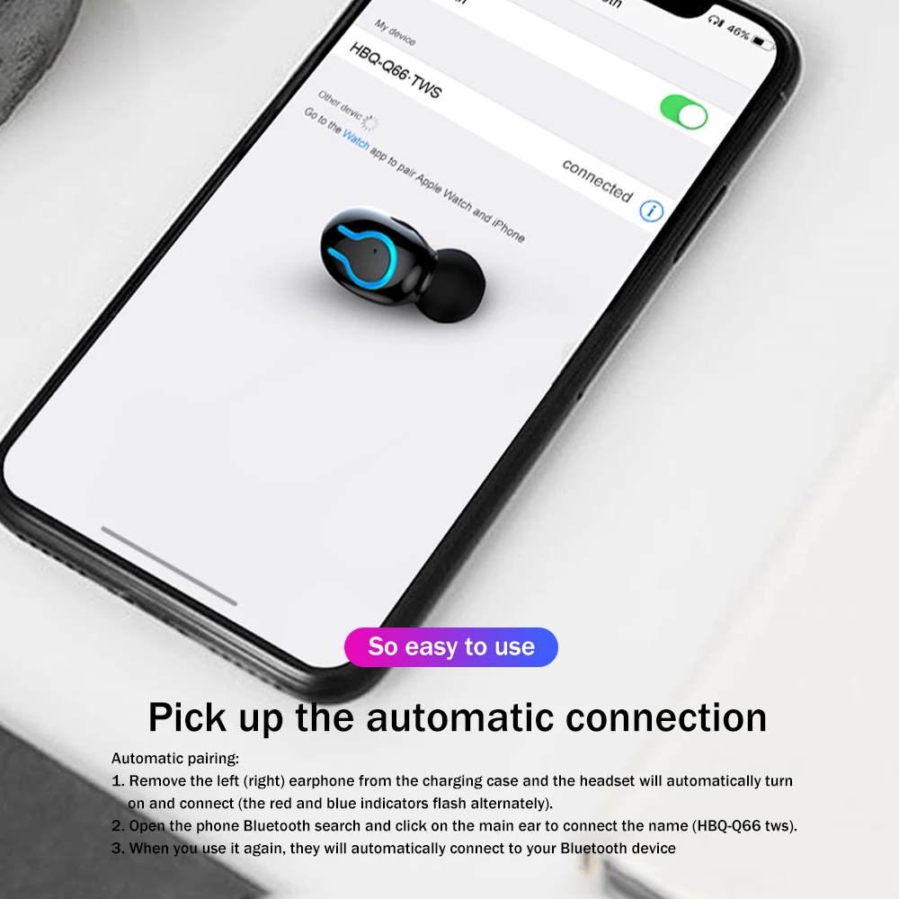 Беспроводные Bluetooth-наушники Q66 V5.0 со светодиодным дисплеем зарядный чехол с