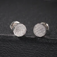small round design mirco pave bling bling iced out cubic zirconprong setting brass earrings fashion hip hop jewelry be027