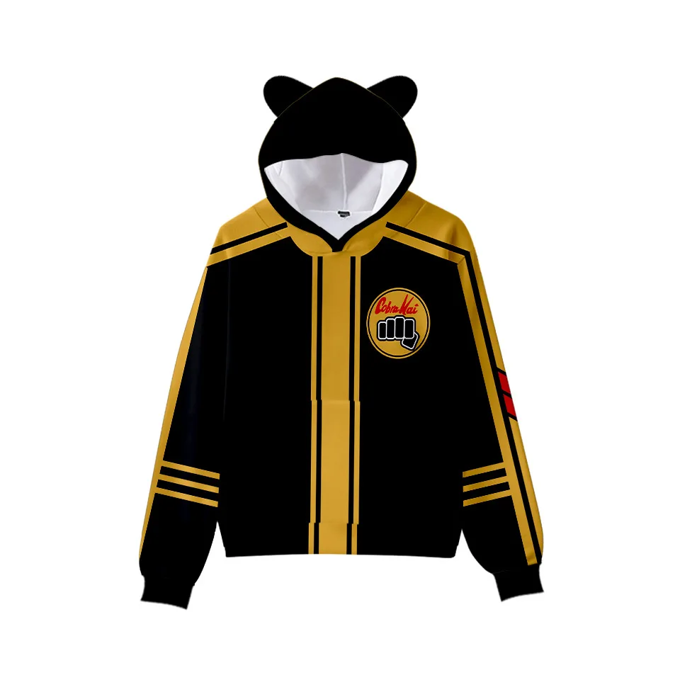 

Autumn 3D Cobra Kai Hoodie Sweatshirts Boys Girls Hip Hop Hooded Fashion Cobra Kai Kawaii Cat Ears Kids Hoodie Casual Pullovers
