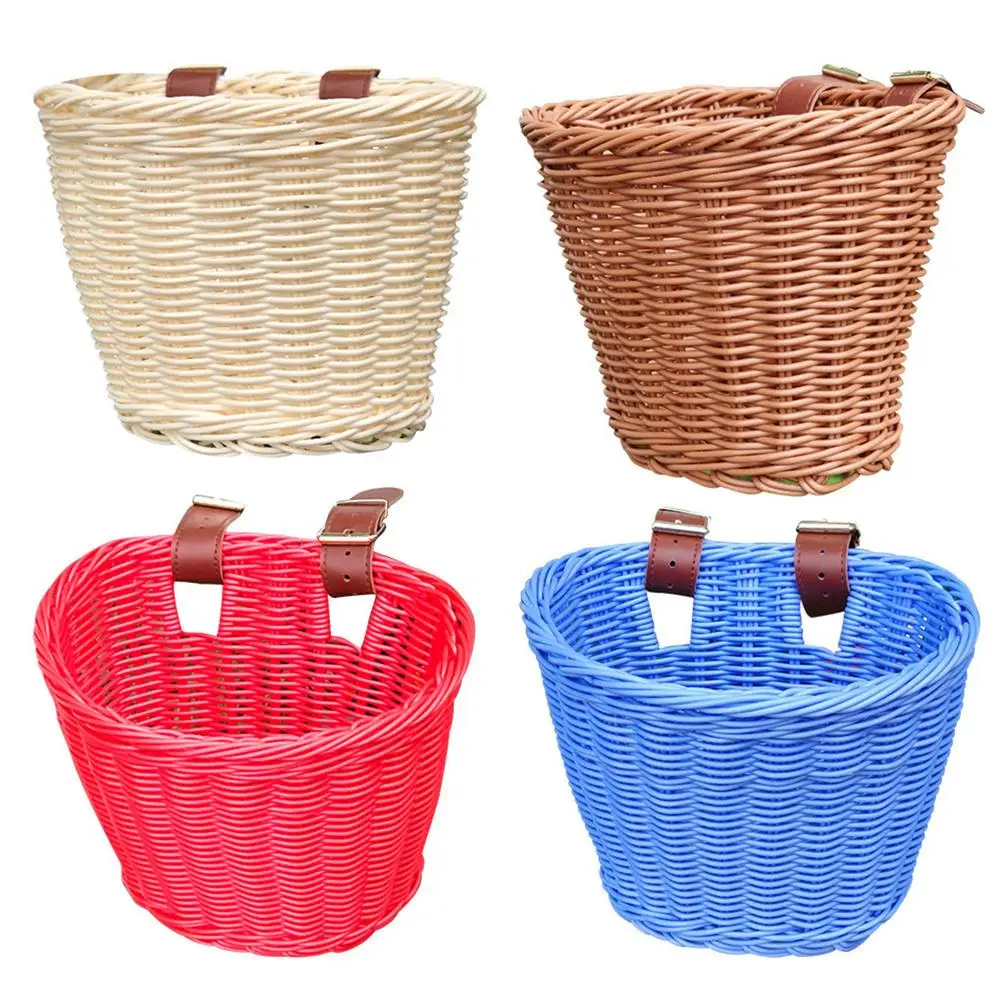 

1 PCS Kids Front Handlebar Rattan Handwoven Bike Basket Kids Woven Bike Basket For Boys And Girls Bicycles Wicker Basket Storage