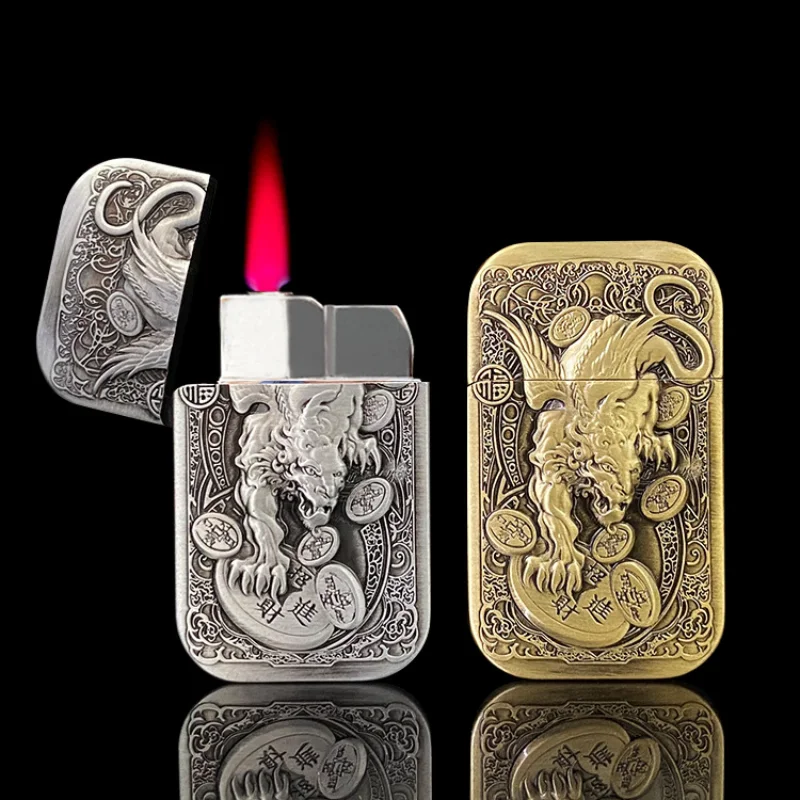 

Red Torch Butane Lighter Personality Creative Embossing Lucky Pixiu Metal Windproof Lighter Smoking Accessories Gift for Men