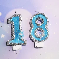 wedding decoration anniversary blue sequin snowflake candle childrens number 0 9 cake topper happy birthday gift party supplies