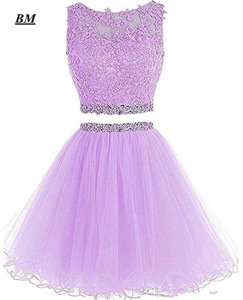 lilac Короткие платья для выпускного бала из двух частей, вечерние платья для выпускного бала с бусинами для выпускного бала, Vestido de Formatura BM77 - Цвет: lilac