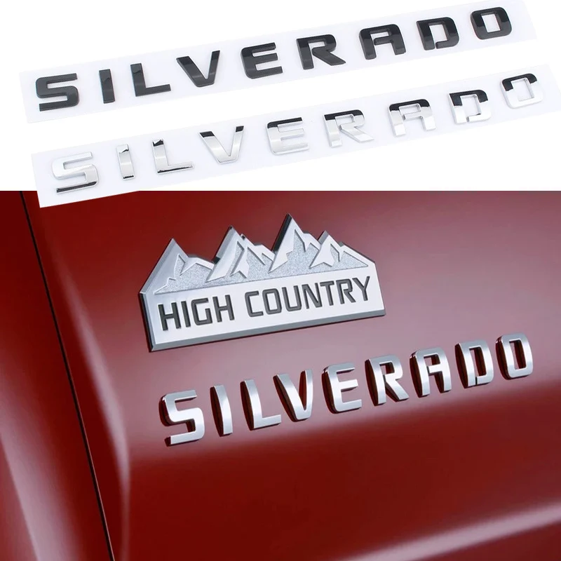 

SILVERADO Letter Logo Emblem Sticker For Chevrolet HIGH COUNTRY Side Fender Rear Trunk Nameplate Accessories