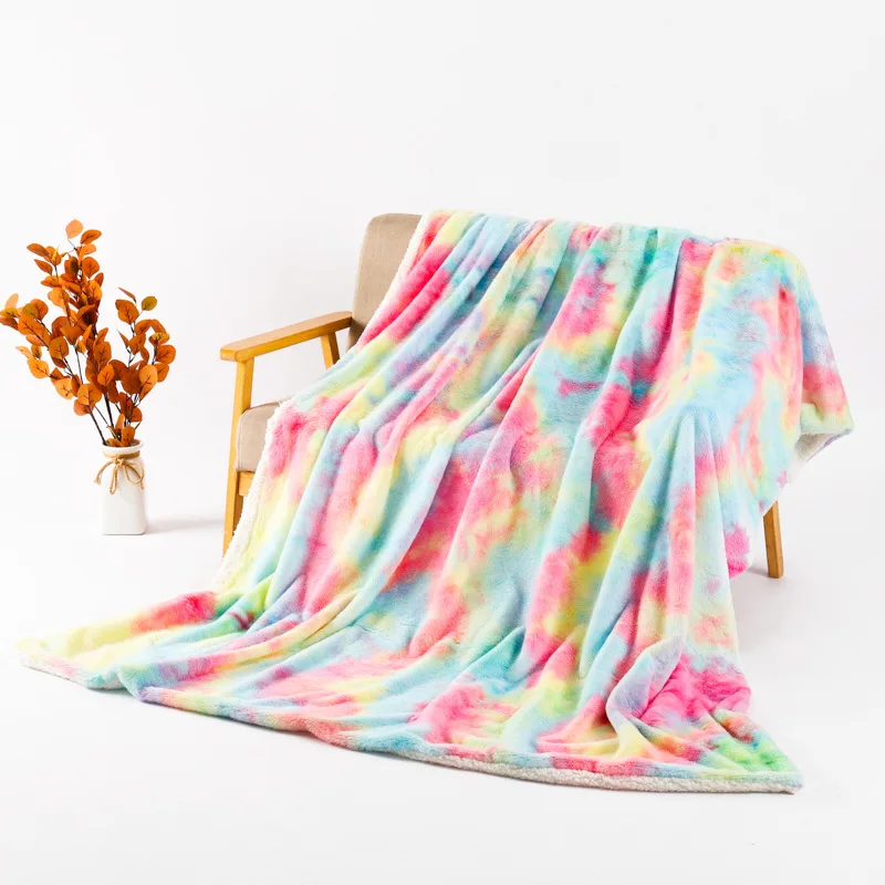 

Lamb down blanket rainbow tie dye air conditioning blanket nap blanket woollen blanket double sided blanket