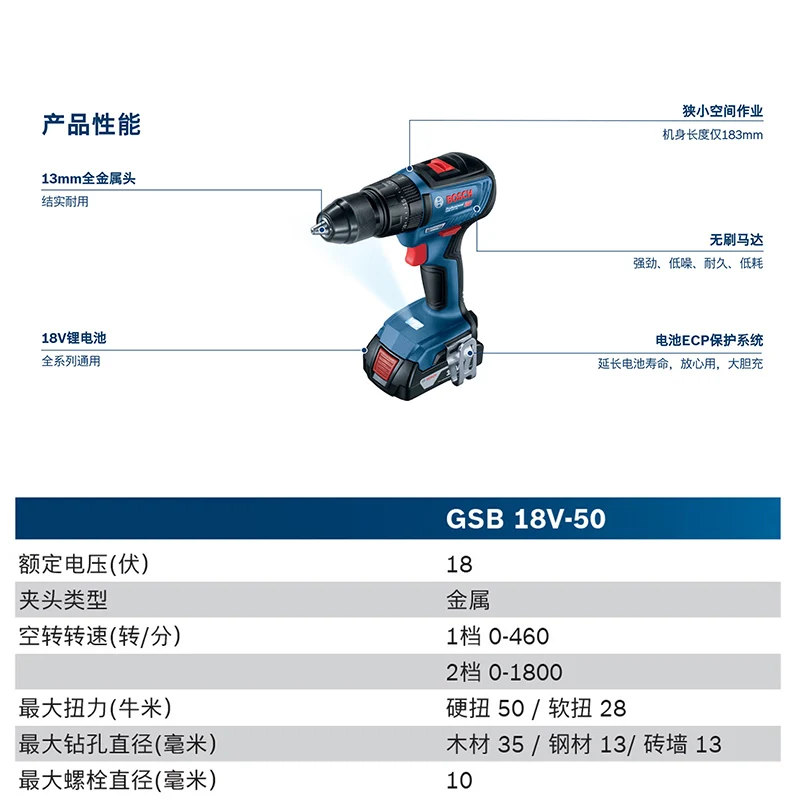 

Lithium rechargeable impact drill GSB18V-50 brushless lithium electric drill rechargeable screwdriver power tool
