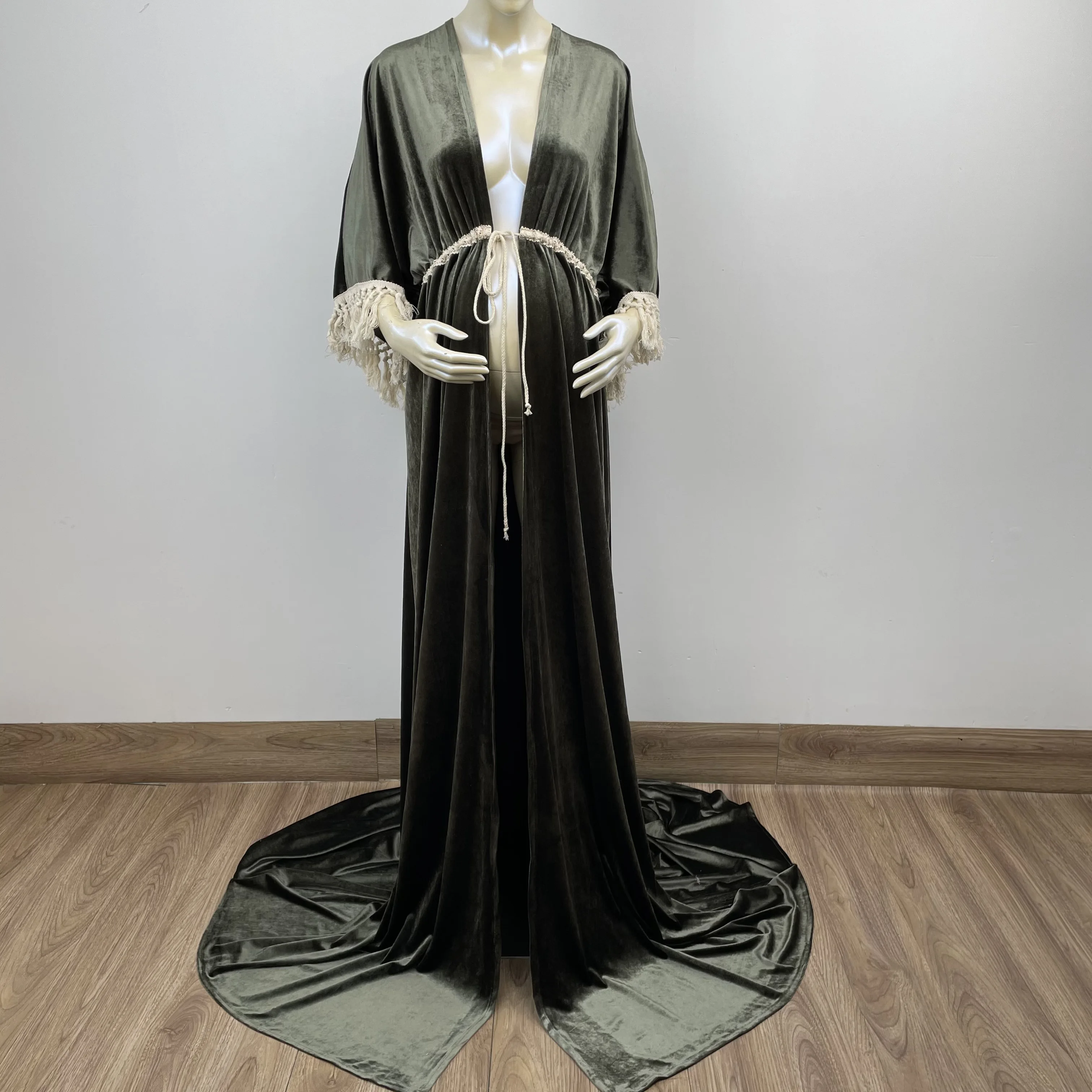 Maxi Half Sleeves Front Split Maternity Dress Photo Shoot Pregnant Velvet Gown for Woman Photography Prop Baby Shower Robe