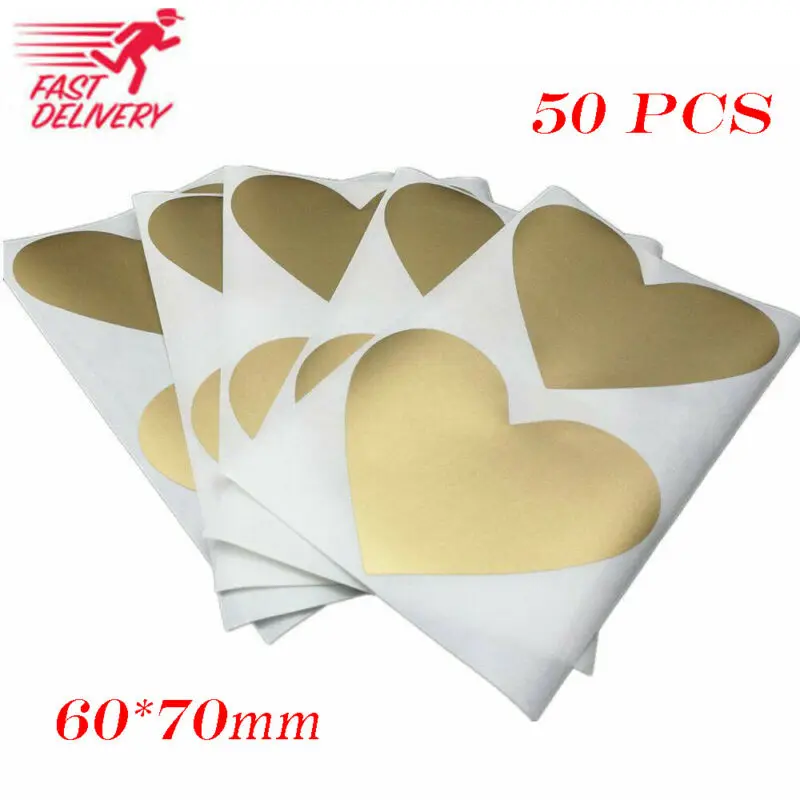 50 шт. Сотрите Стикеры 70x80 мм любящее сердце Форма золото Цвет для секретное