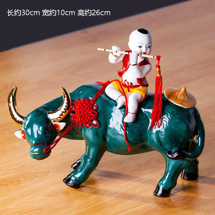 

TT Jingdezhen Ceramics Shepherd Riding Cattle Classical Art Decoration Home Living Room Decorations Worker