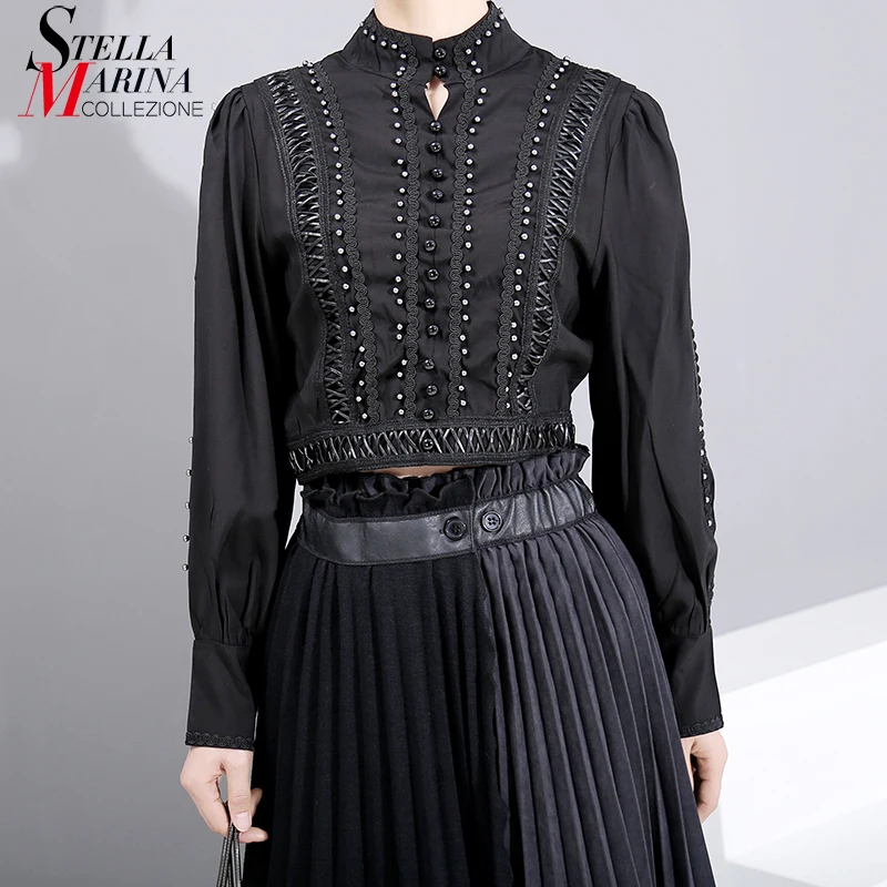 * Новинка 2019 женская Стильная однотонная черная рубашка в английском стиле блуза