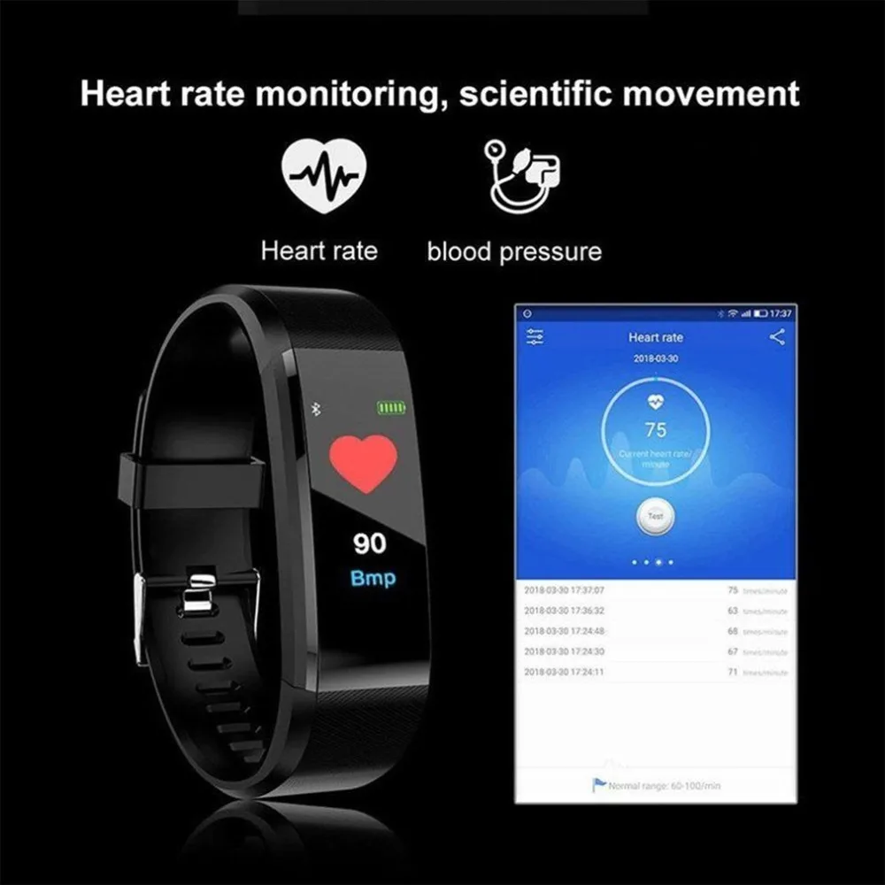 

115 Plus Waterproof Smart Bracelet Sport Smart Watch Heart Rate Fitness Tracker Men Smart Wristbands For Android IOS Smart Band