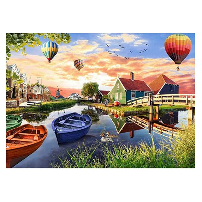

Набор для алмазной живописи «Деревня», лодка, воздушный шар, Алмазная мозаика «сделай сам», Круглый Алмазный Набор для творчества, набор для...