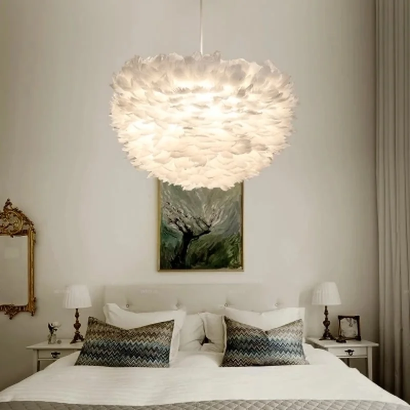 

Modern Nordic style white nature Goose feather Pendant Lights romantic E27 led pendant lamps for restaurant bedroom living room