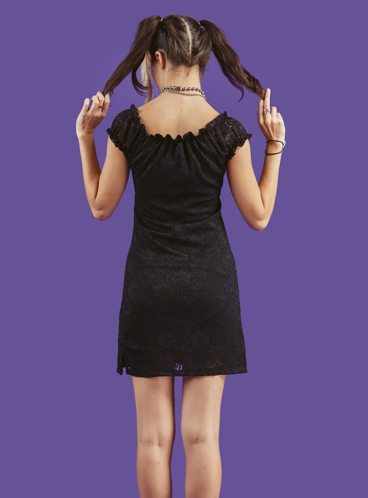 

Girls short skirts 2021 summer new cute street retro lace skirt stitching wood ears slim short-sleeved dress girly short skirt