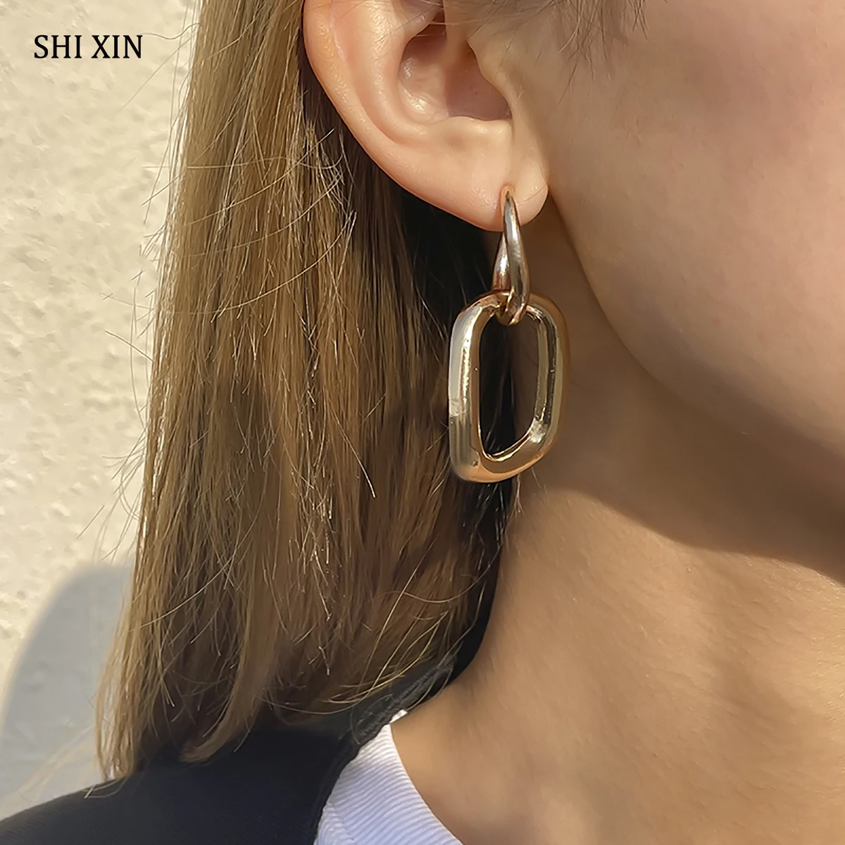 

SHIXIN Big Metal Geometric Drop Earrings For Women Fashion Dangle Earrings Statement Jewelry Large Earrings 2021 Trendy Female