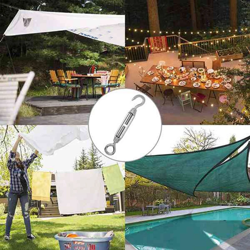 

HLZS-304 Stainless Steel M5 Hook & Eye Turnbuckle Wire Rope Tension Pack of 25