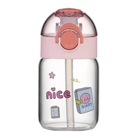 childrens cartoon glass water bottles baby straw feeding cup milk bottle leak proof glass cup school student drink kettle