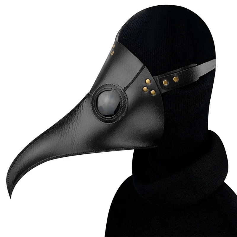 black New plague doctor mask Beak Doctor Mask Long Nose Cosplay Fancy Mask Gothic Retro Rock Leather Halloween beak Mask - Цвет: black