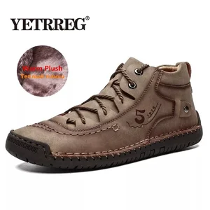 Мужские Зимние ботильоны из спилка, коричневые ботинки с теплым мехом, большие размеры 39-48, зима 2019