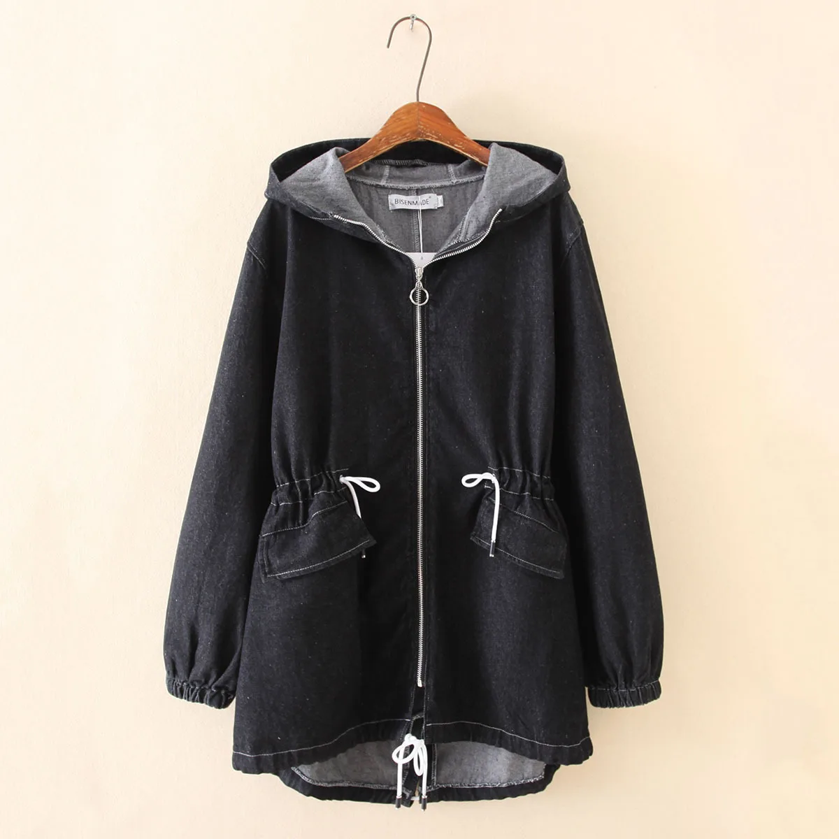 Женская джинсовая куртка на завязках Повседневная большого размера с длинным