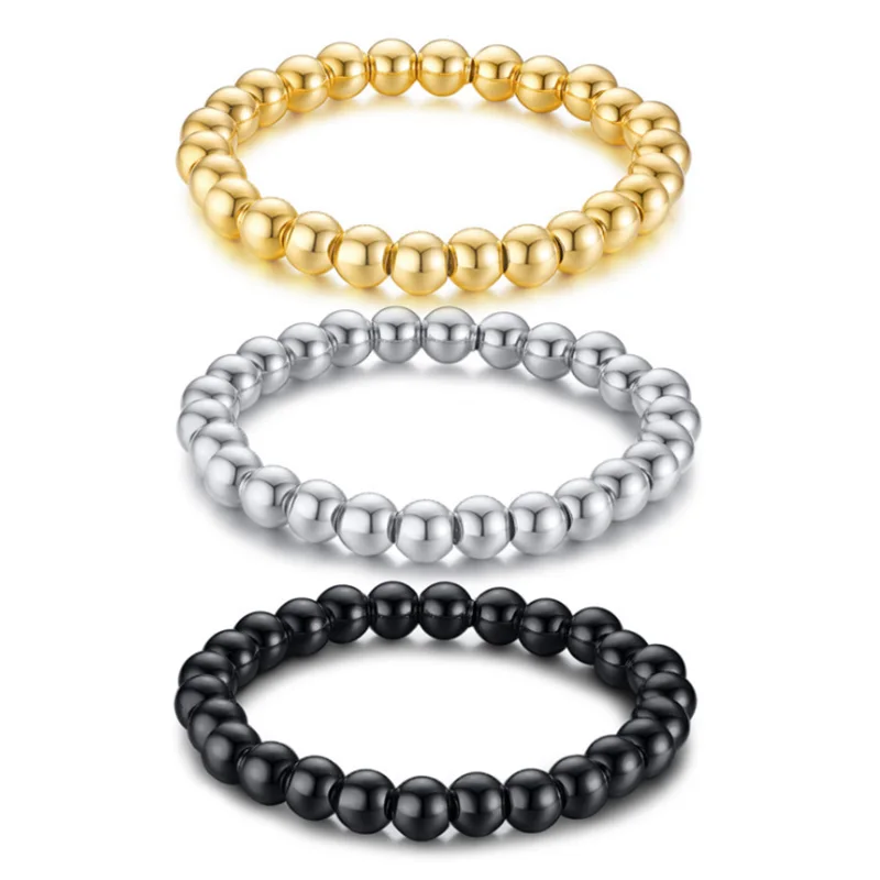 Черный/золотистый/серебристый браслет из бисера нержавеющей стали с зеркальной