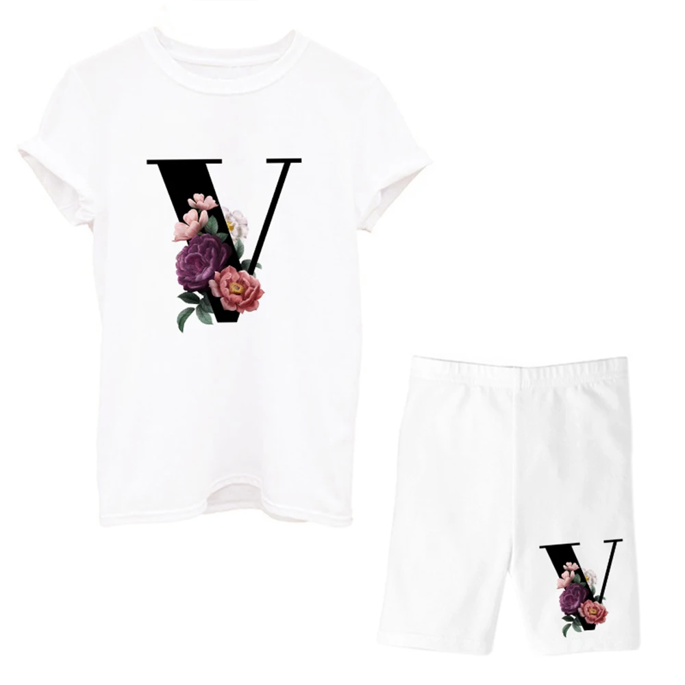 

Women Two Piec Set Letter T Shirts And Shorts Set Summer Short Sleeve Tracksuit Joggers Biker Sports Suit Sexy Outfit For Female