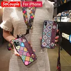 Чехол для телефона SoCouple с ремешком для iphone XR XS max 7 8 plus SE 11 Pro Max 12, винтажный мягкий чехол из ТПУ с ремешком на запястье и шею