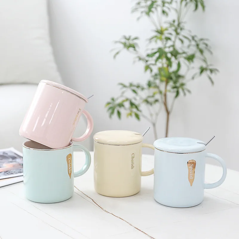 Творческий цветной глазури кружка с крышкой керамическая любовники чашка цветок