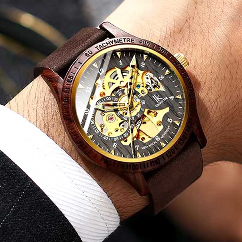 Мужские наручные часы с деревянным корпусом автоматические механические