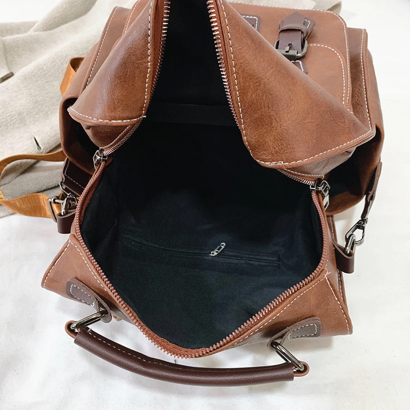 Рюкзак женский из мягкой кожи винтажный вместительный дорожный ранец роскошный