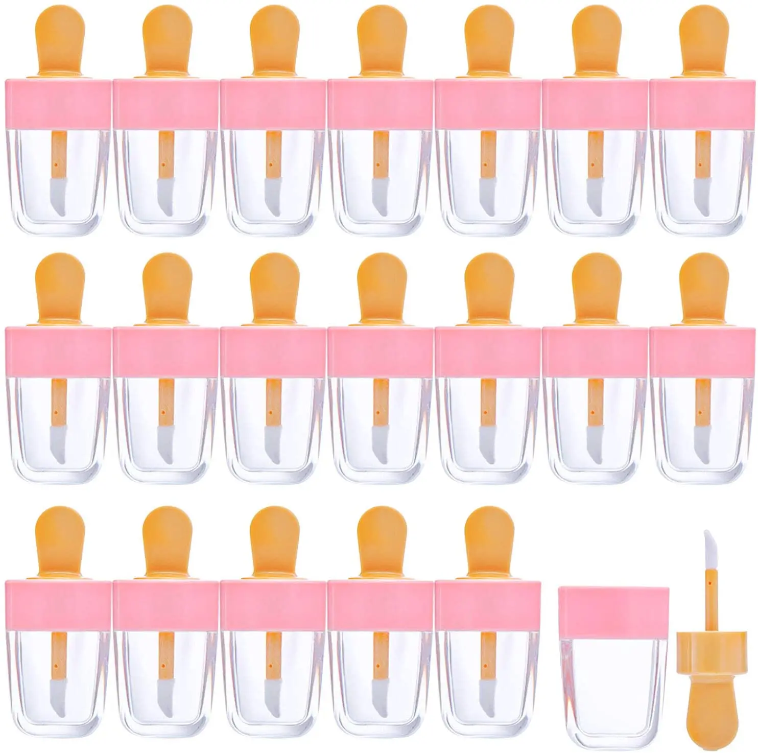 Tubos vacíos de brillo de labios, contenedores de brillo de labios con forma de helado rosa, botellas de tubo de bálsamo labial rellenables para cosméticos DIY, 20 Uds.