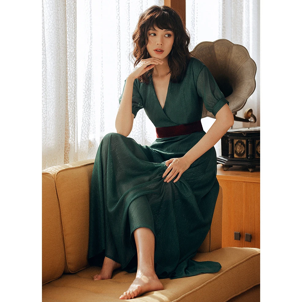 Роскошное блестящее шифоновое платье 2019 новое французское элегантное с v