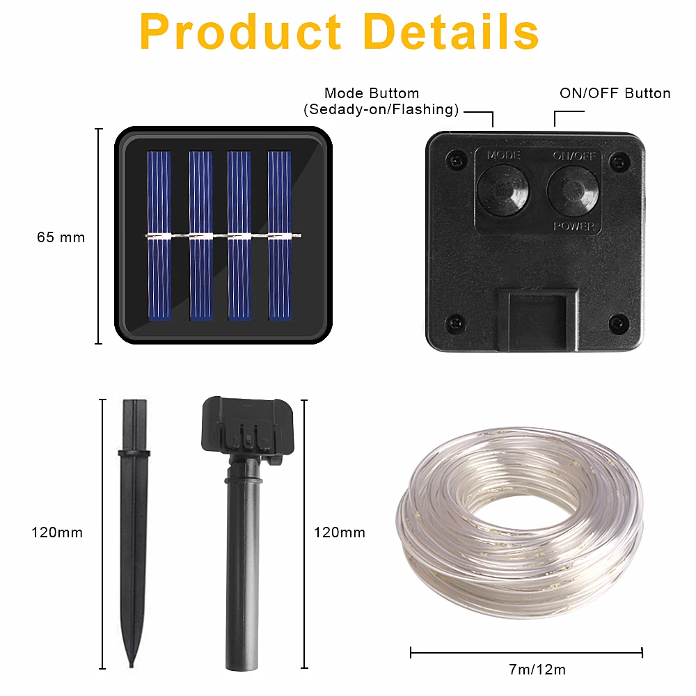 Rope Tube Solar Power LED Light String Holiday Christmas Garland LED Fairy Light Outdoor Waterproof Wedding Party Xmas Tree Lamp