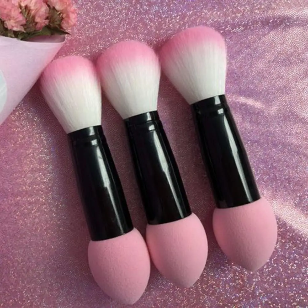 

Professional Double Heads Soft Hair Blusher Brush with Sponge Puff Makeup Tool