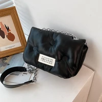 pu leather women designer handbags 2021 shopper fashion casual solid color geometric patterns pleated space cotton crossbody bag