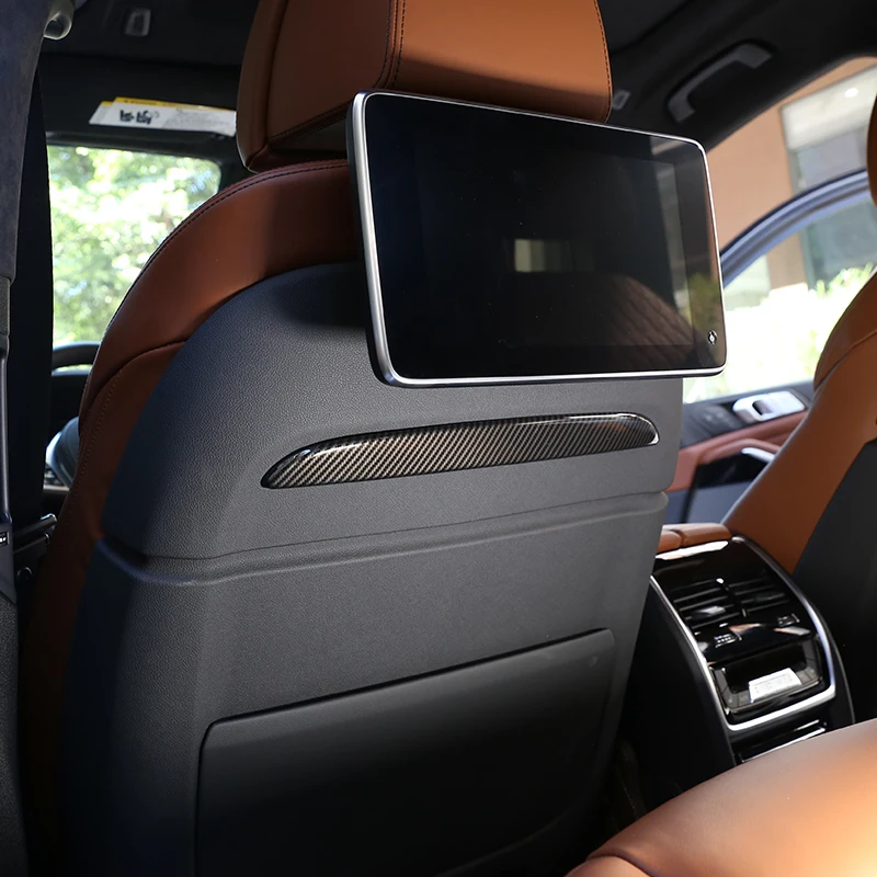 

2Pcs Car Front Seat Row Back Decoration Strips Trim Silver ABS Carbon Fiber For BMW X5 G05 X7 G07 2019 Car Accessories Interior