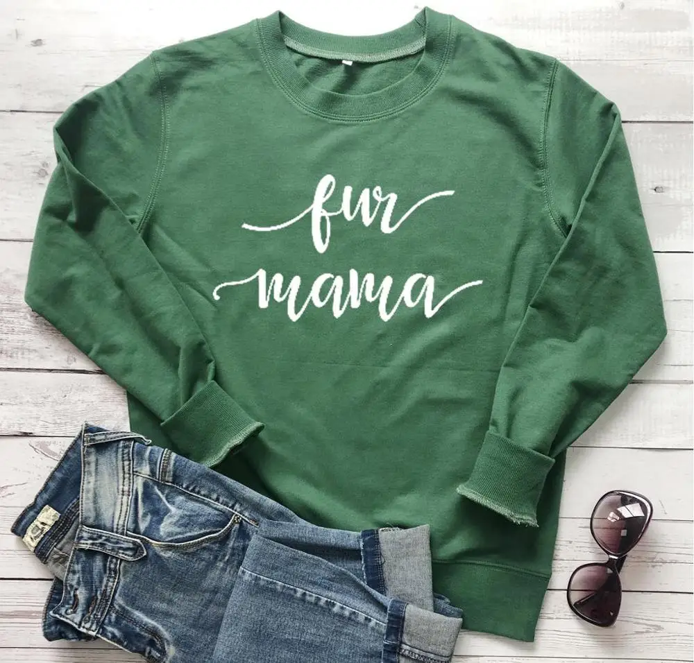 

Fur Mama Dog Mom Cat Mom Unisex Crewneck Sweatshirt mother days gift slogan women fashion pure cotton pullovers vintage cute top