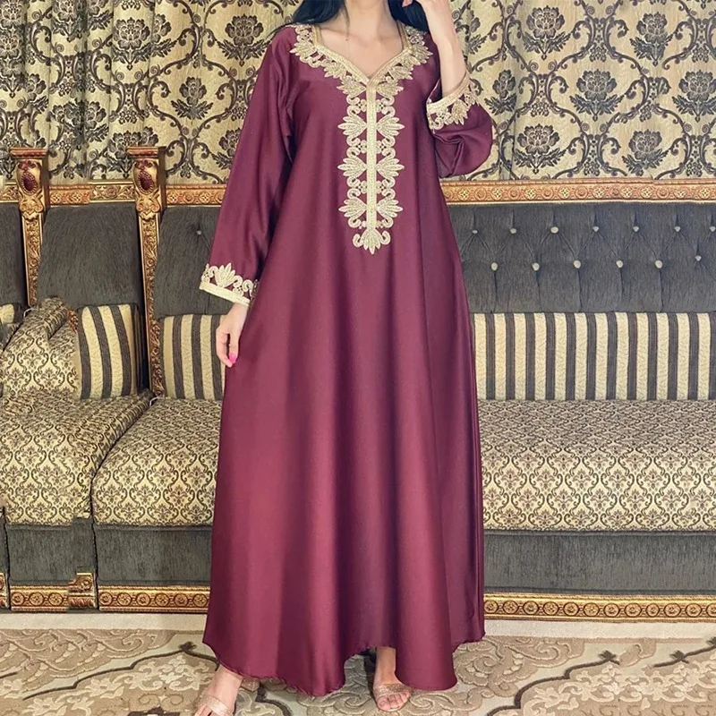 Hooded Kaftan Dress for Women Fashion Ethnic Hand Stitch Diamond Ribbon Trim Moroccan Dubai Turkey Arabic Clothes Eid