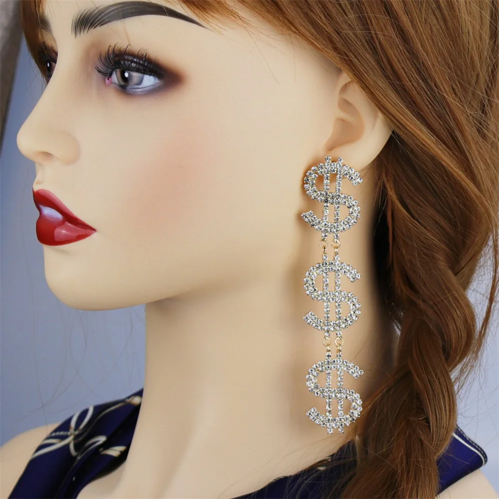 Дизайн долларовая серьга ювелирных изделий Кристаллы свисающие серьги для