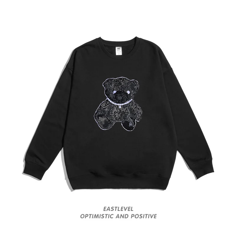 

Korea Chaopin GaojieTowel Embroidered Bear Round Neck Men's Sweater Gaojie Couple Loose Autumn Bottomed Shirt