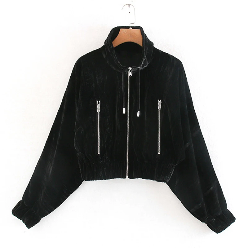 RR Turtleneck Short Jackets Women Fashion Solid Velvet Coats Women Elegant Zipper Long Sleeve Jackets Female Ladies JV