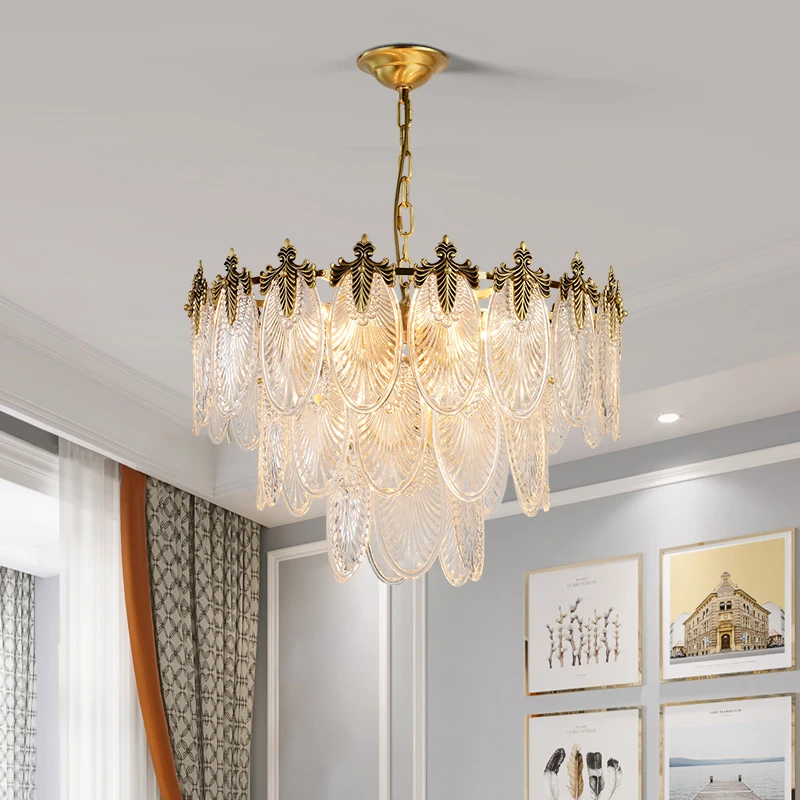 

Postmodern copper chandelier creative living room dining room bedroom light luxury simple glass lamp