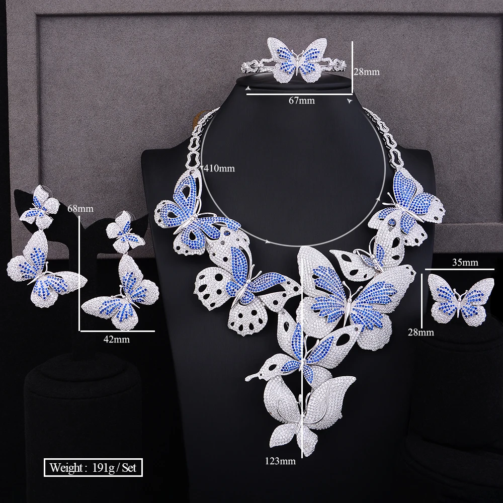 

KellyBola Colors Brand Luxury Full Butterfly 4PCS Jewelry sets For Women Wedding Cubic Zircon CZ Dubai Bridal Jewelry Set