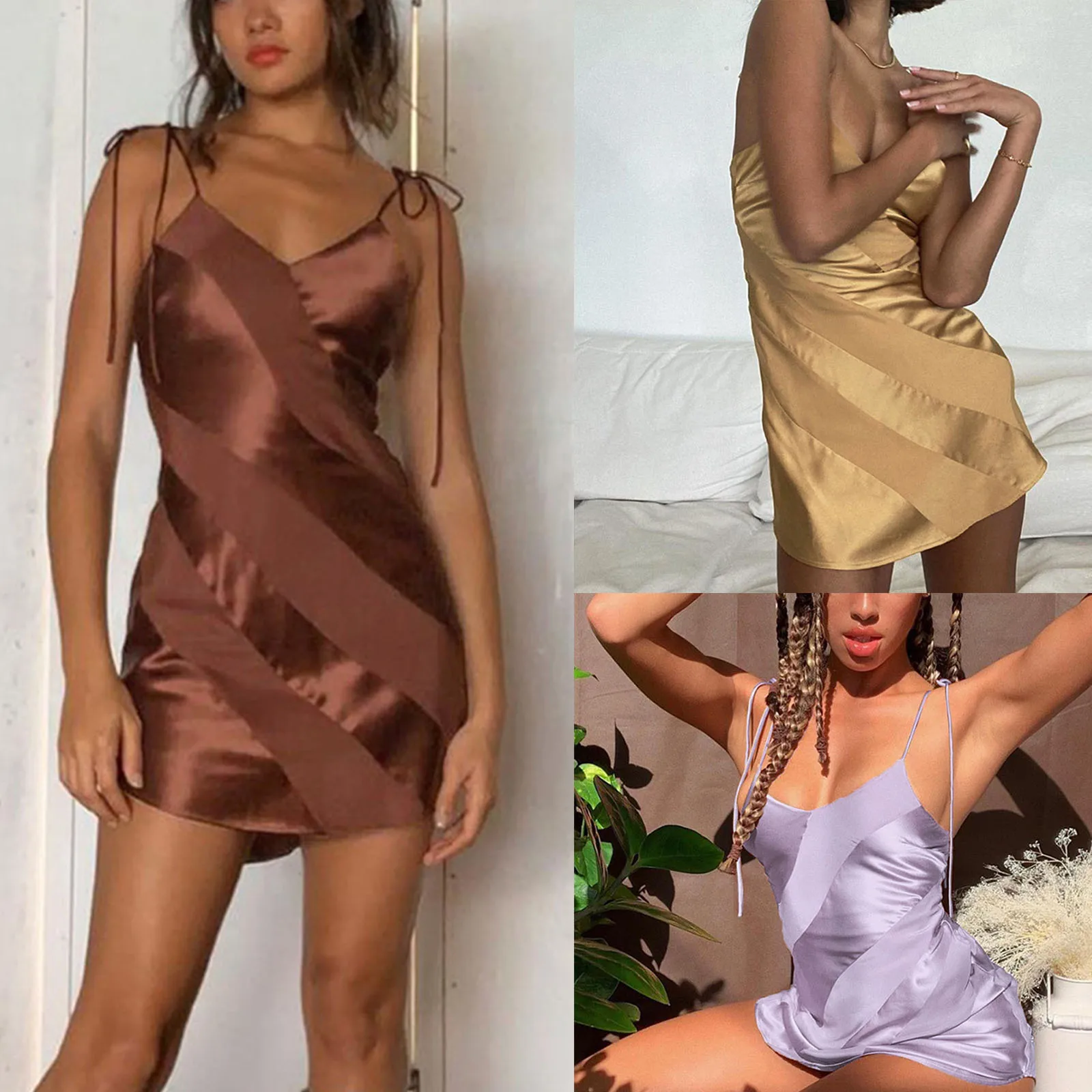 

Women\u2019s Sexy Lace-Up Suspender Dress Fashion Solid Color V-neck High Waist Tight Short Dress