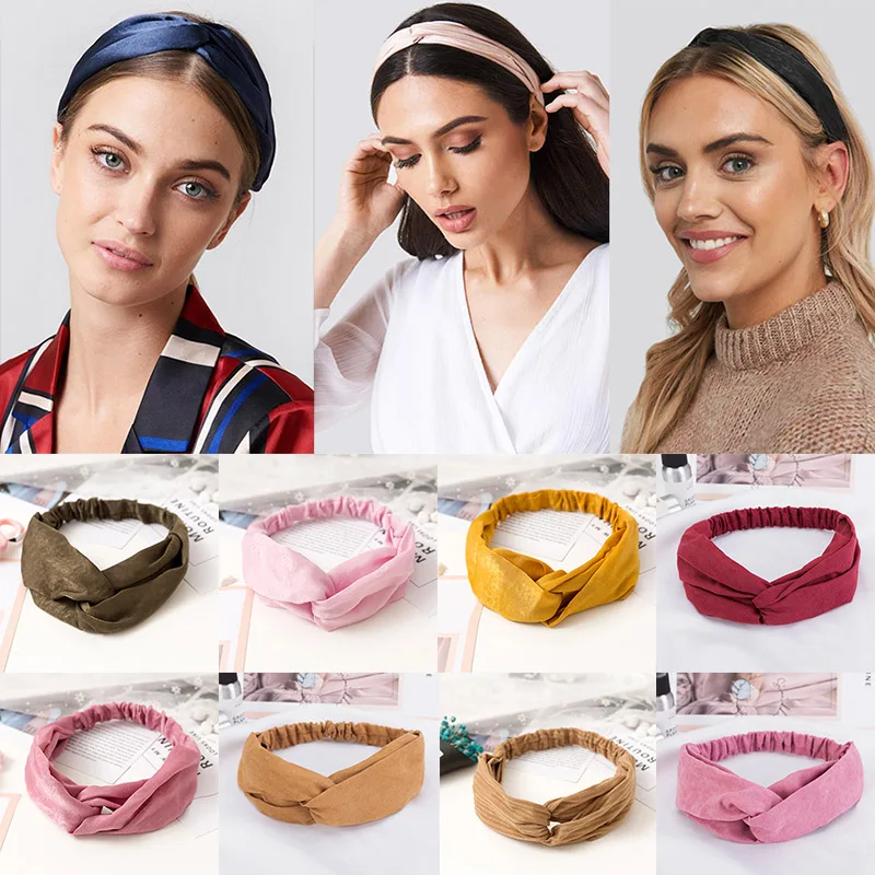 

38 Colors Cross Top Knot Headband For Women Girl Hair Bands Solid Elastic Twist Fashion Cross Hair Accessories Turban HairBands