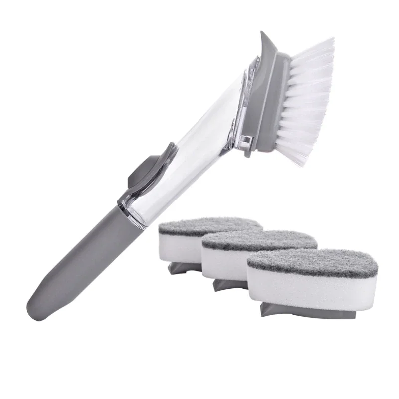 

Kitchen cleaning tools 2 in 1 long handle cleaning brush with removable brush sponge sponge dispenser dishwashing brush set