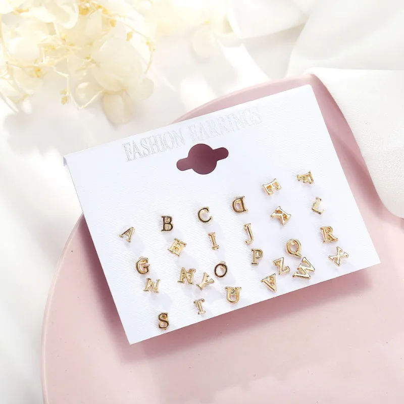 

Women Retro Jewelry 26 Letter Alloy Earrings Set Birthday Gift